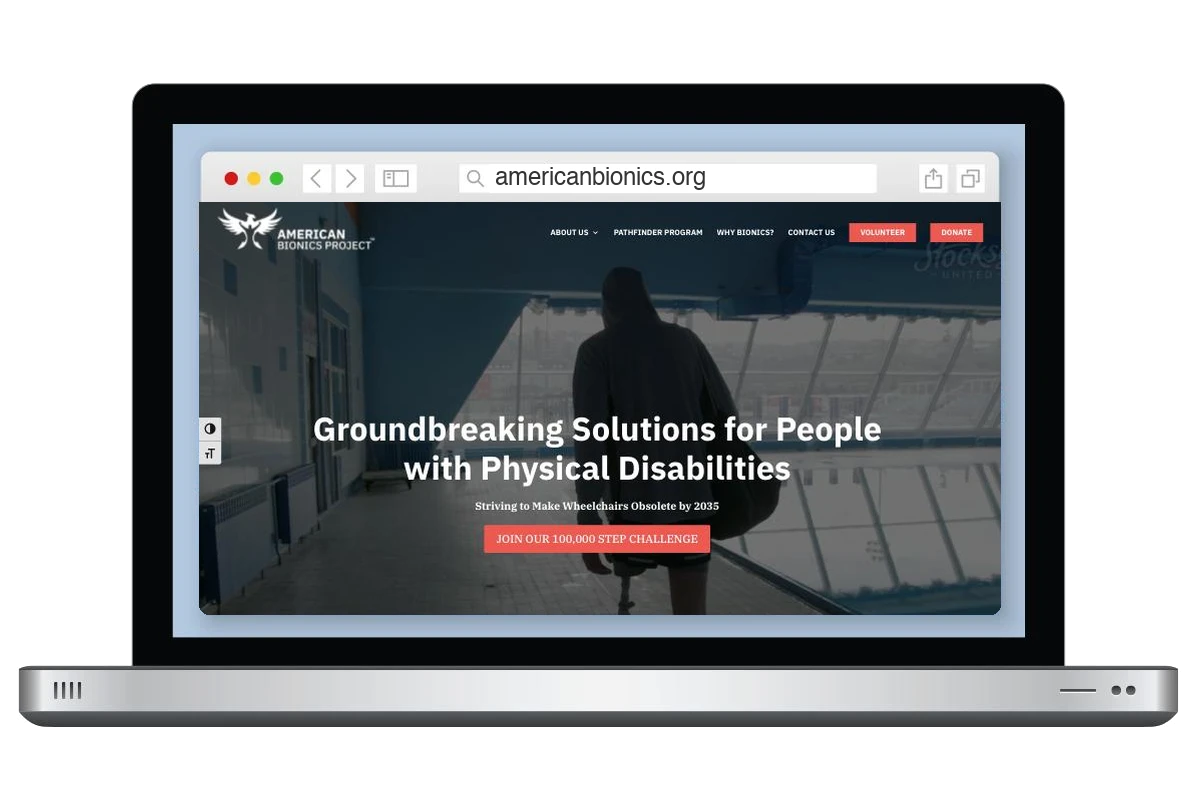 American Bionics Project non-profit website shown on a laptop