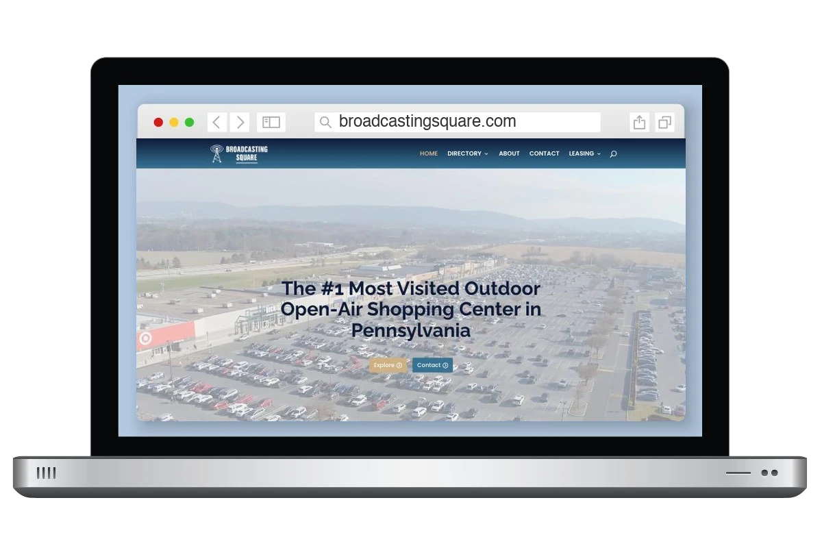 Broadcasting Square shopping centre website shown on a laptop