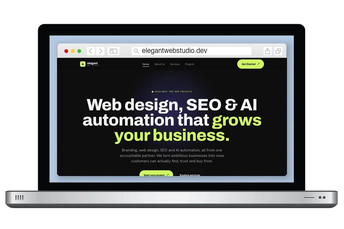 Elegant Web Studio agency website shown on a laptop